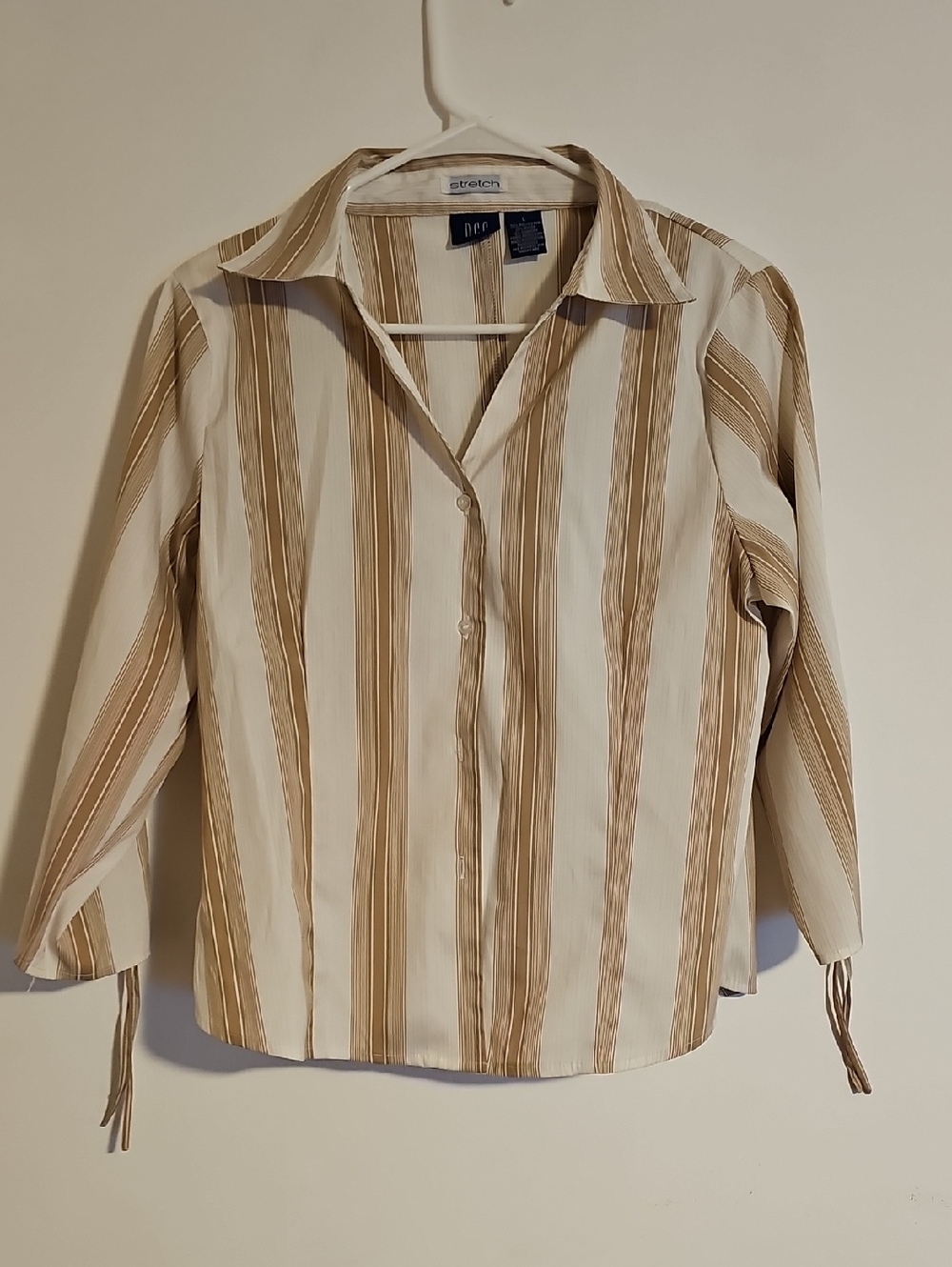 DC Striped Button-Up Blouse in Cream and Tan
